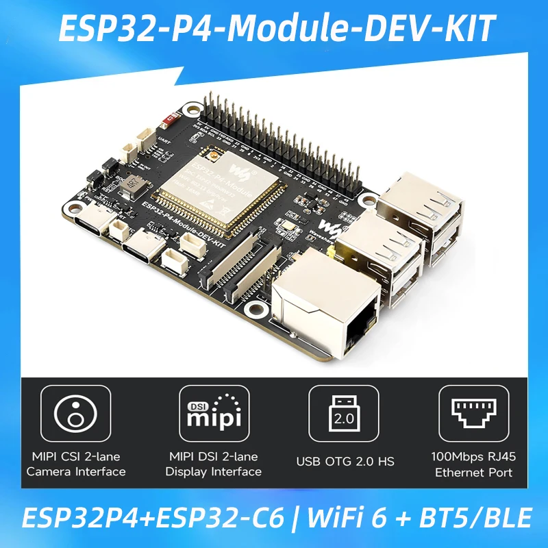 esp32-p4-esp32-c6-開発ボード。wi-fi-6-bluetooth-5、rj45イーサネット、mipi-csi、dsi、poeポートを搭載。esp32p4およびesp32c6をベースに、スピーカーを内蔵。
