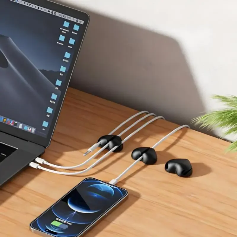 Self-Adhesive Silicone Heart Shape Cable Organizer 4 Pieces USB Charging Cord Winder Desk Clip Holder