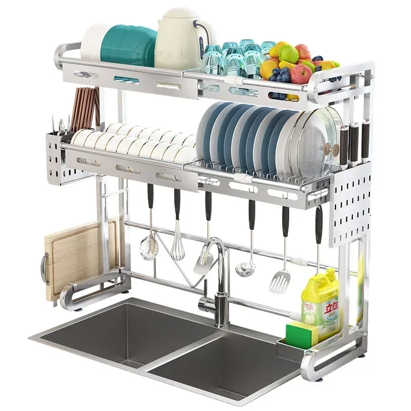 Expandable Sink Basket  Adjustable Dish Drainer Multi-Compartment Cutlery Holder Robust Kitchen Organizer Efficient Storage