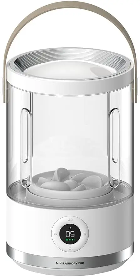 

Wireless Rechargeable Mini Washing Machine 1.2L for Socks & Undies, Compact & Lightweight, Quiet, Low Power (White)