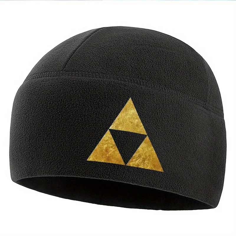 Triangular símbolo dorado fondo negro hombres mujeres Unisex gorro jersey gorra térmica de invierno cálido Navidad ciclismo al aire libre