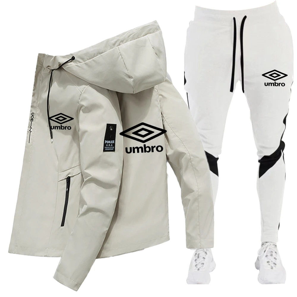 2025 UMBRO jaqueta masculina nova jaqueta com zíper com capuz pulôver + moletom esportes casuais jogging conjunto de 2 peças para