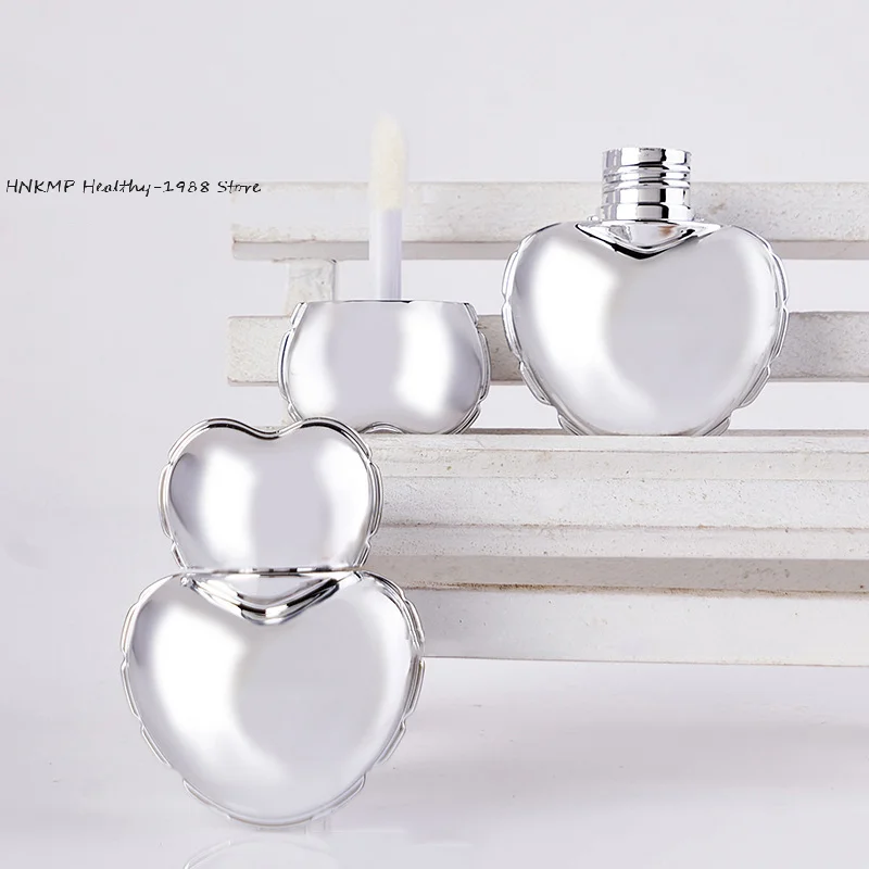 1Pcs 7ml Silver Heart Shape Refillable Bottle Lip Glaze Empty Tubes Lip Gloss Tube Lipstick Tube Thick Rod Travel