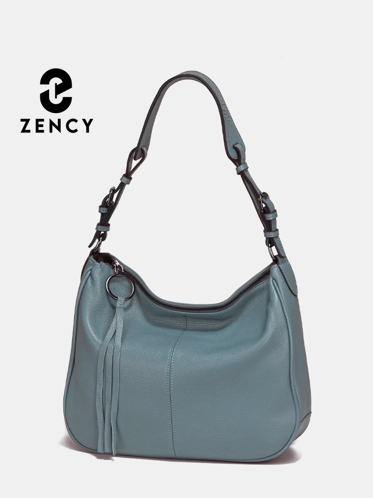 

Zency Genuine Leather Hobo Bag Women Simple Classic Casual Handbag Shoulder Tote Soft Crossbody Large Pockets Tassel Bags