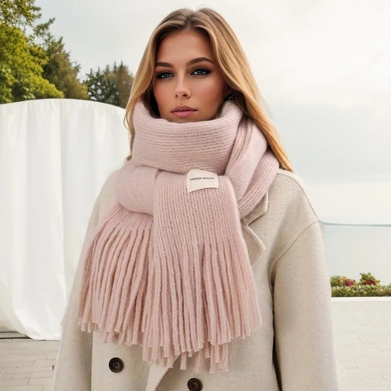 Winter Thick Pashmina Warm Shawl Wrap Tassel Fashion Solid Blanket Fashion Cashmere Scarf Women Neckerchief Poncho Stoles