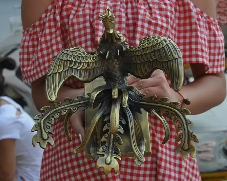 Chinese FengShui Brass Copper Auspicious peacock Phoenix bird myth beast statue