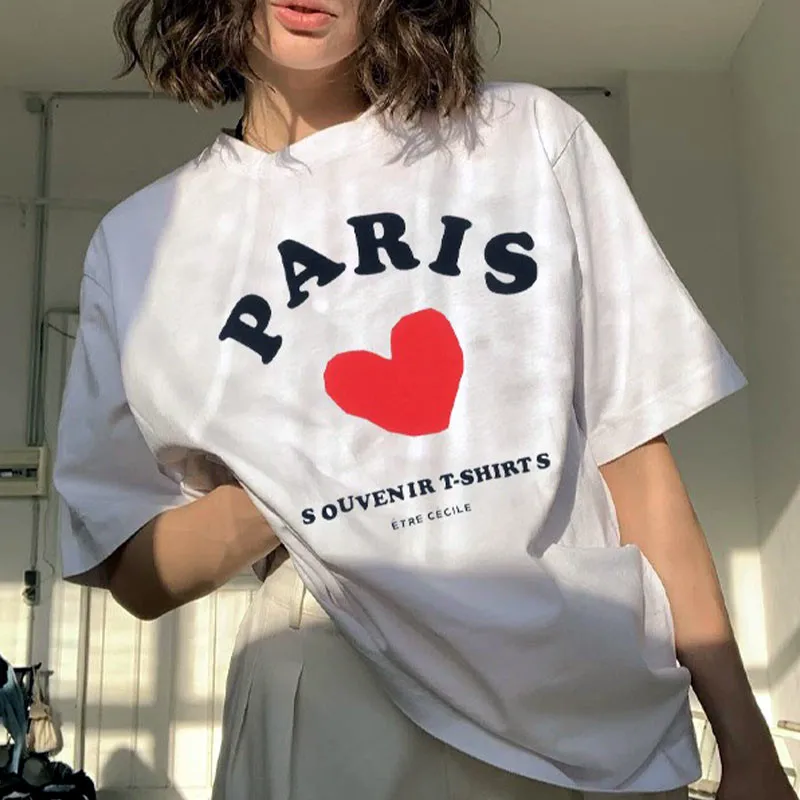 Paris Souvenir T Shirts Female Graphic Tees Vintage Style Loose Short Sleeve White Tshirts Summer Cotton High Quality Shirts