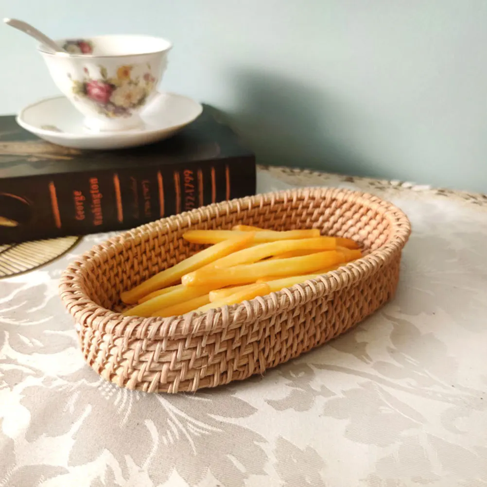 

Oval Woven Storage Basket For Kitchen Utensils Fruit Bread Snacks Multifunctional Food Organizer Chopstick Holder Household