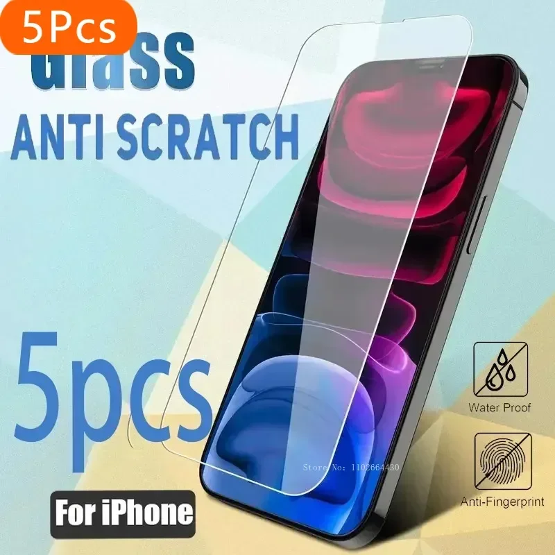 

5Pcs Screen Protector For iPhone 11 12 13 Pro Max Tempered Glass For IPhone 16 15 14 Pro Max 7 8Plus X XR XS Max Glass