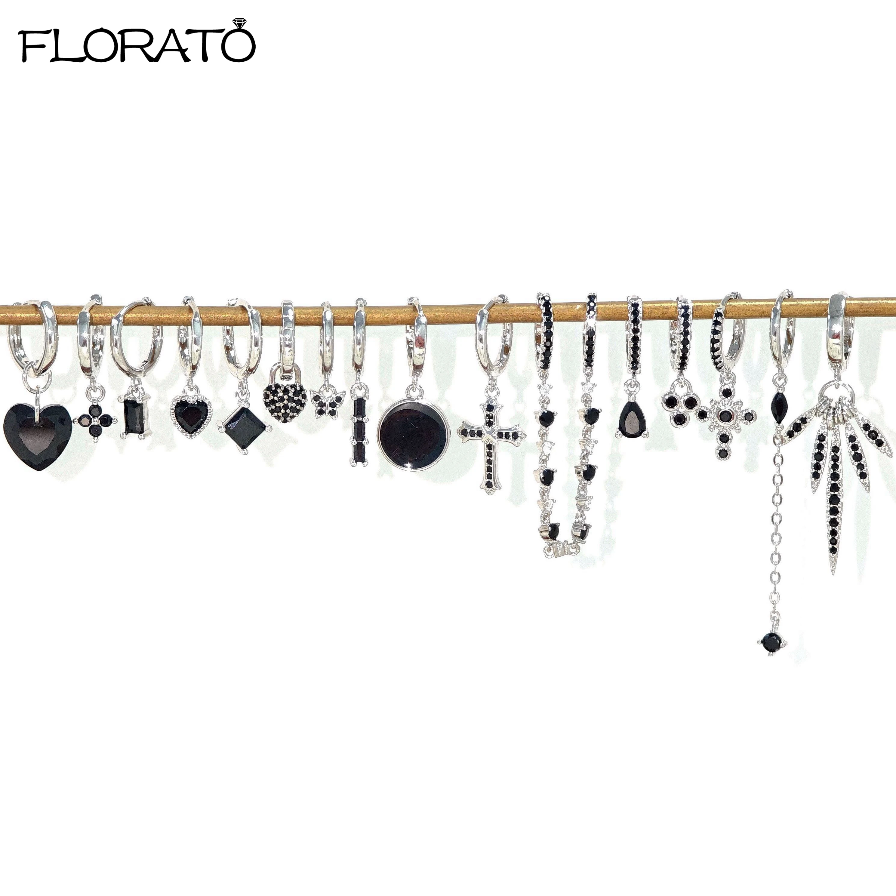 2025 New Gothic Cross Black Drill Drop Earrings 925 Sterling Silver Needle Small Hoop Earrings for Women Punk Piercing Jewelry