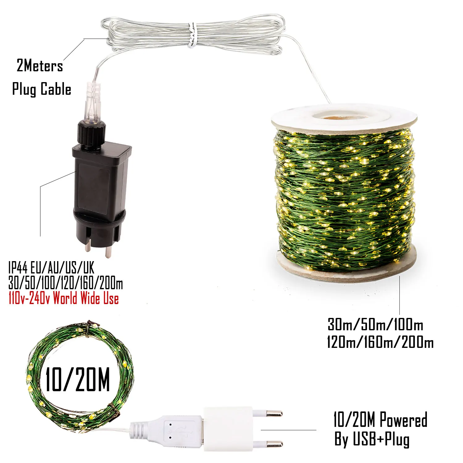 المزيد LED سلك أخضر جارلاند سلسلة الجنية أضواء شجرة عيد الميلاد الديكور للمنزل في الهواء الطلق مقاوم للماء LED صغير حفل زفاف #2