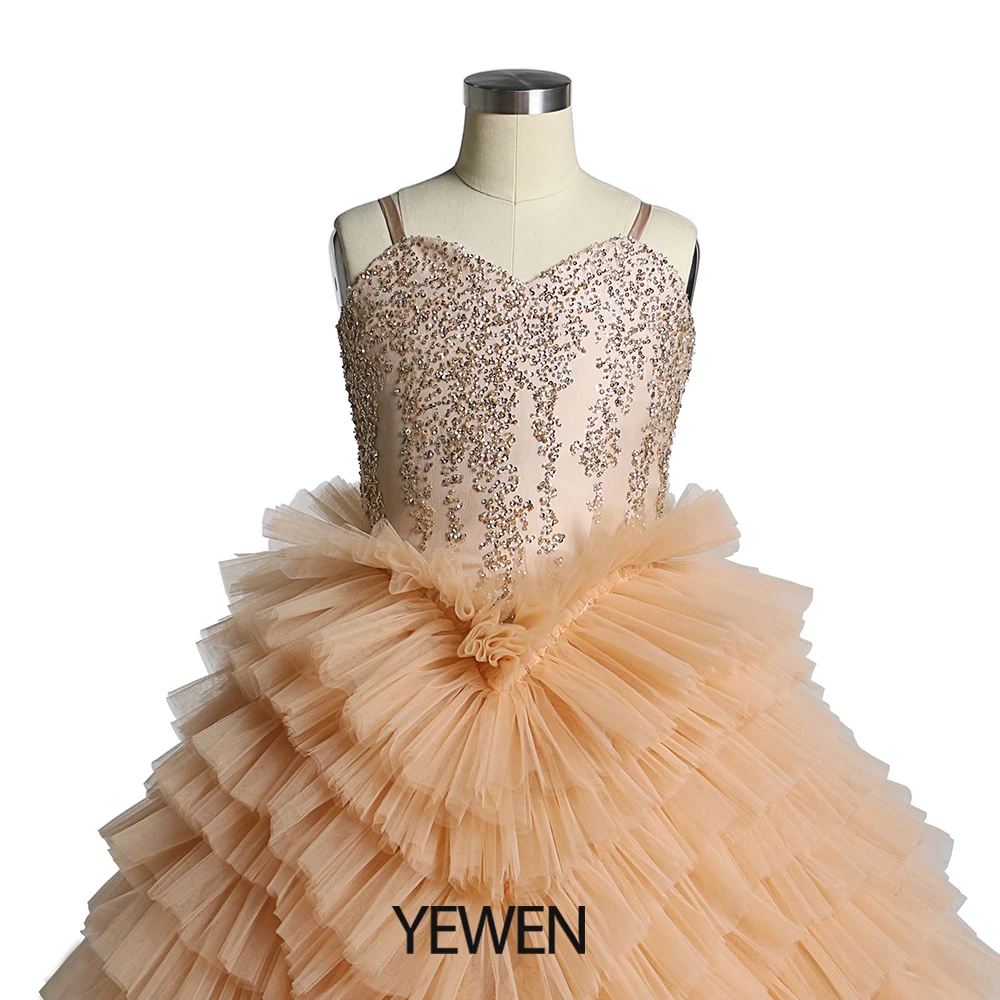 Vestidos de primera comunión con lentejuelas brillantes para niñas, vestidos de flores con volantes escalonados, vestido de fiesta de princesa, vestido para sesión de fotos