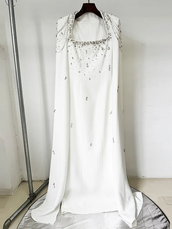 Robe de soirée longue ornée lourde avec poinçon oulder et chaîne pendentif nouveau 2025 Celebri Sle l coton Dr