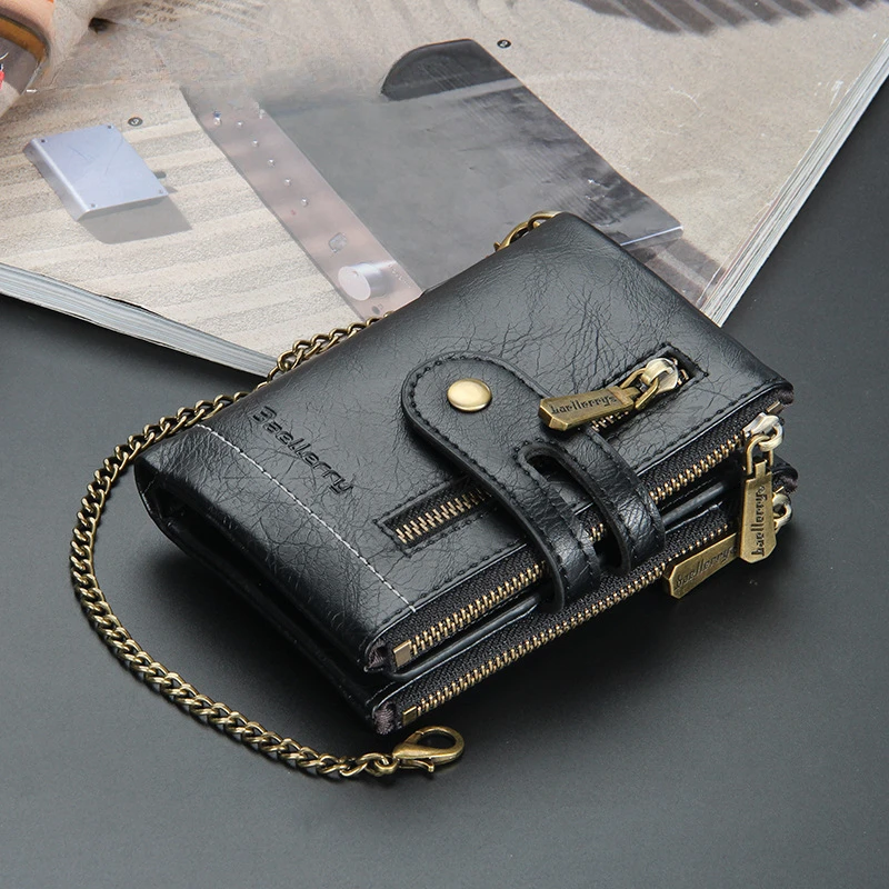 Men wallet PU leather business multi slot card holder men purse short double zipper male fold wallets