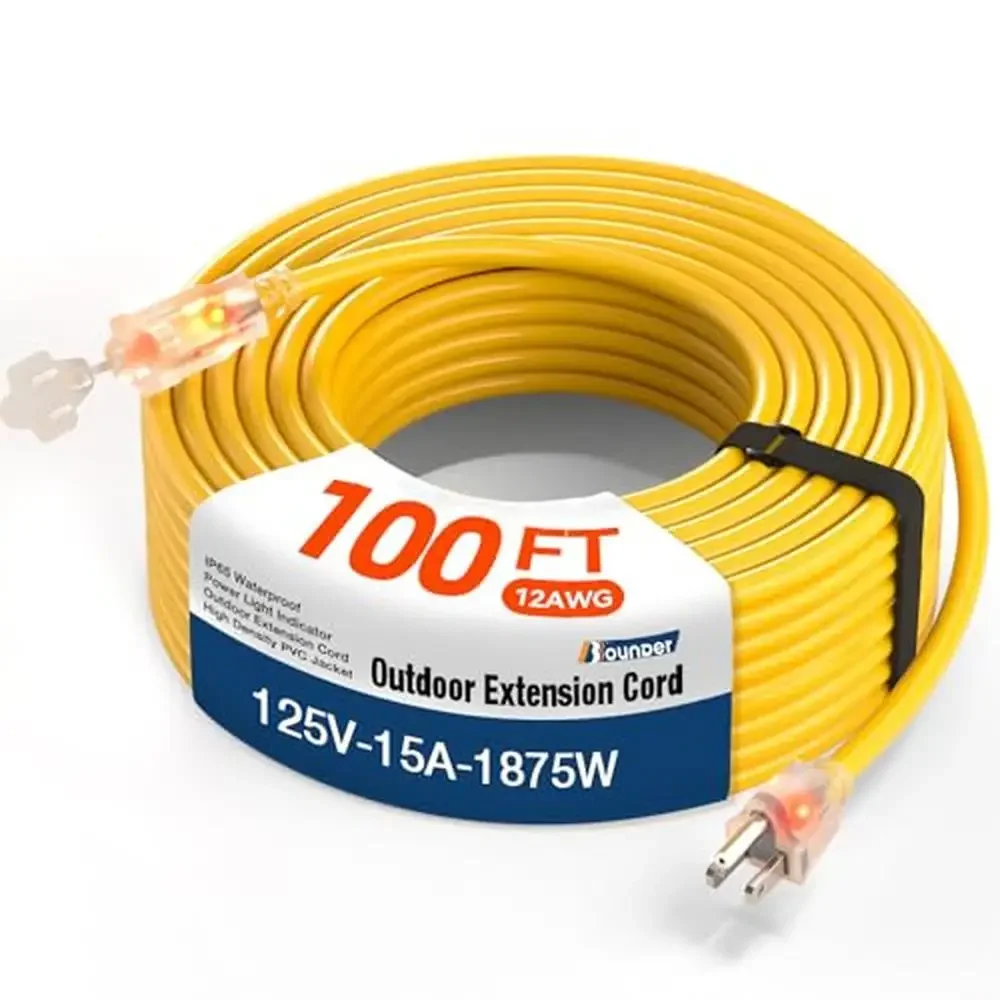 

100FT Waterproof Outdoor Extension Cord Heavy Duty 15A 1875W Flexible Copper 3 Prong Commercial Cords Garden Construction