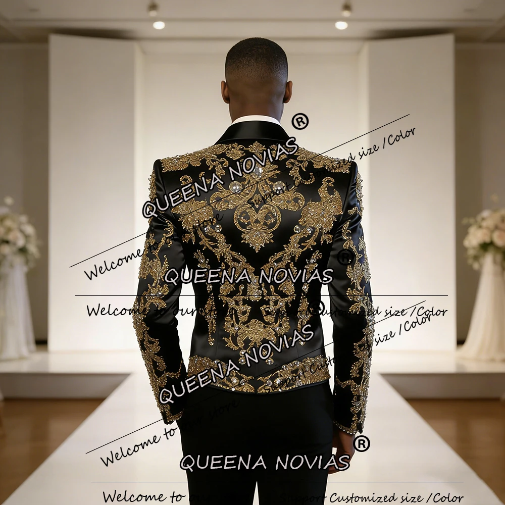 Customized Crystals Beaded Suits Men 2 Piece Set Unique Design Jacket Pants Slim Fit Banquet Man Wedding Tuxedos Outfits 2026