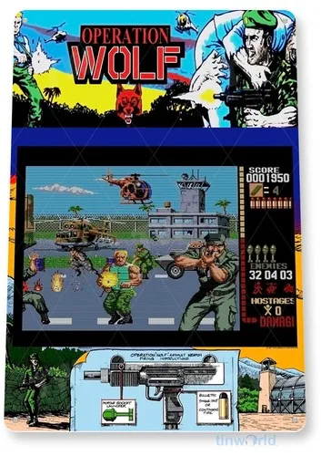 Panneau d'arcade « Operation Wolf », enseigne de jeu d'arcade classique, panneau en métal pour salle de jeux B089