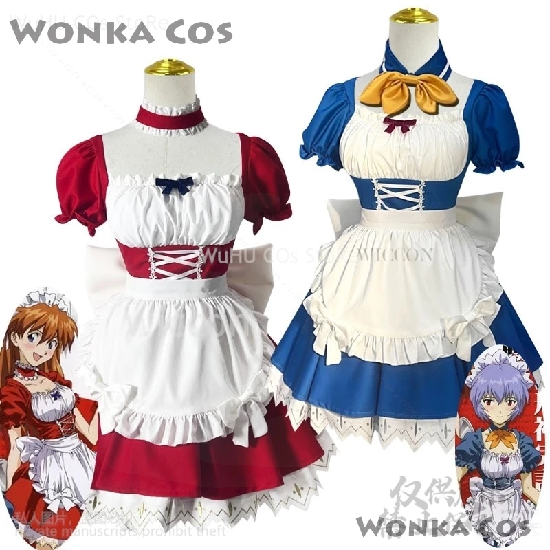 Anime Asuka Rei EVAA Costume Cosplay Sexy Lolita Rosso Blu Cameriera Vestito Giapponese Dolce Donne Kawaii Parrucche Halloween Ragazze Personalizzato