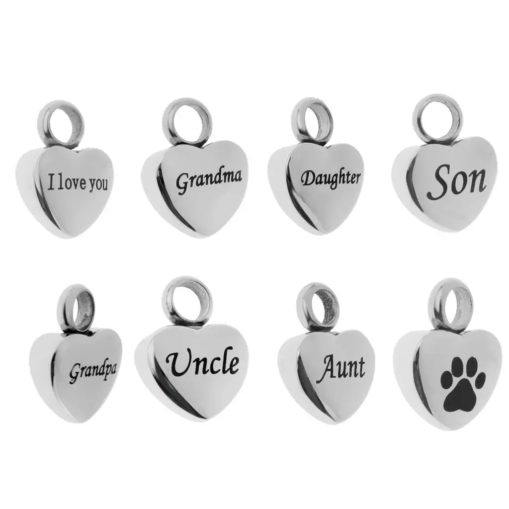 Heart Memorial Stainless Steel Pendant Animal Print Ash Urn Necklace Keepsake Cremation Jewelry for Pets