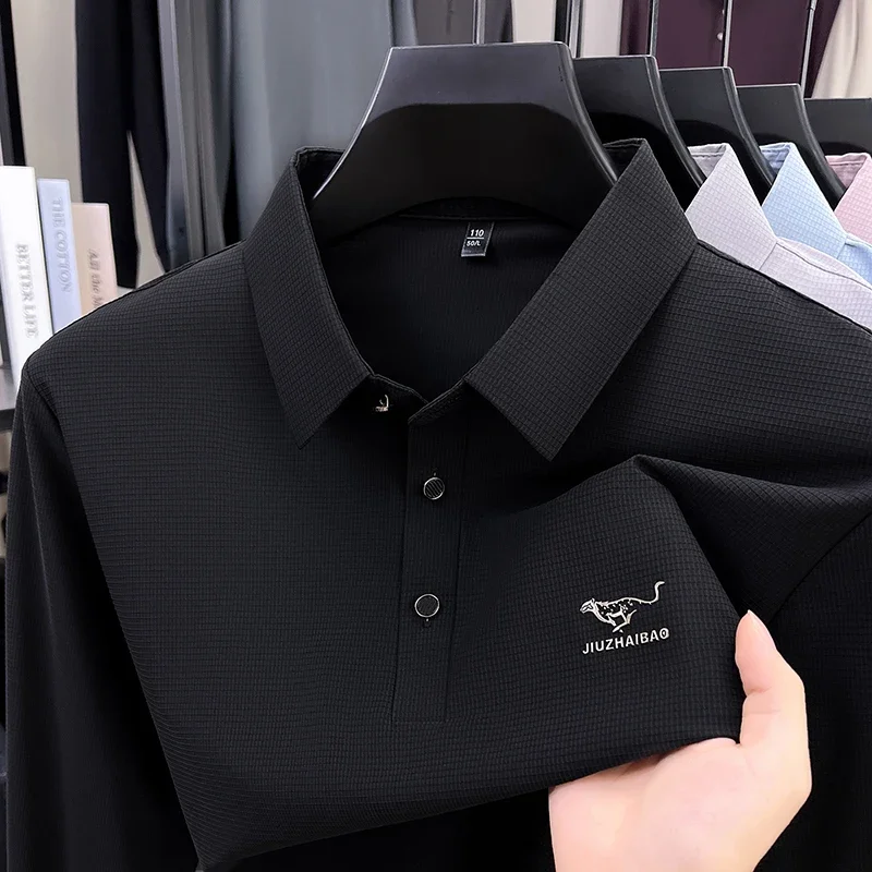 

Брендовый дизайн, мужская рубашка-поло с лацканами, футболка с длинным рукавом, осенняя новинка, однотонная, изысканная, с животным принтом, деловая мужская одежда для отдыха
