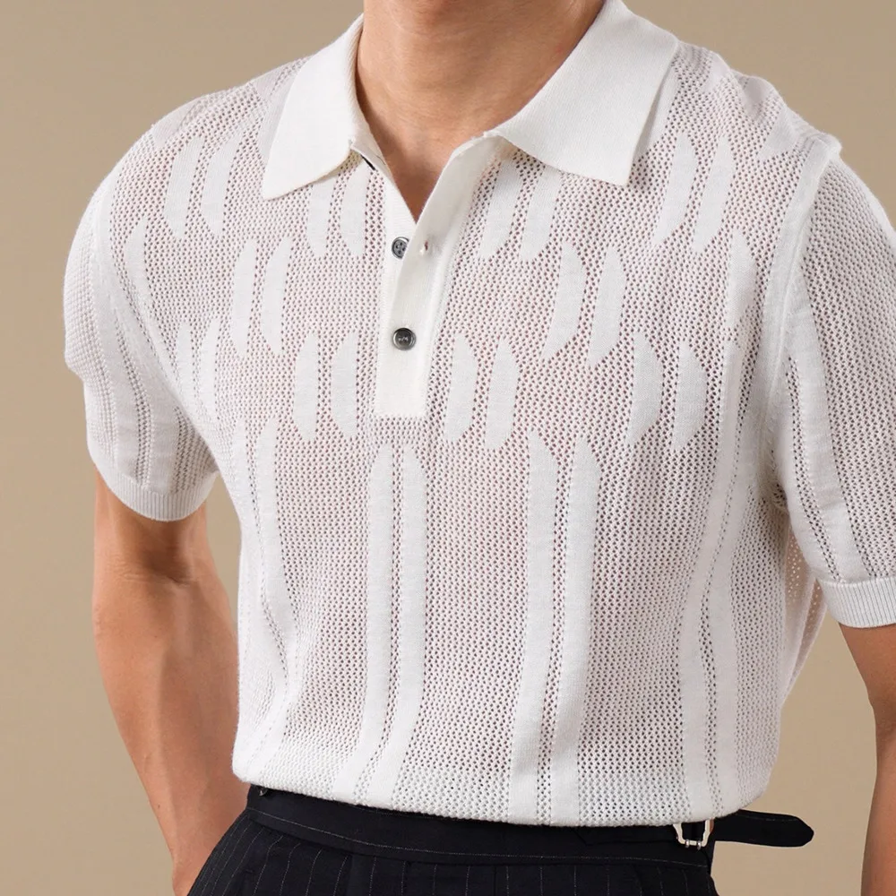 Men Fashion Short Sleeved Polo Shirt Linen Blend Men's Summer Business Casual Commuting Knitting Breathable Polo Camisa Polo