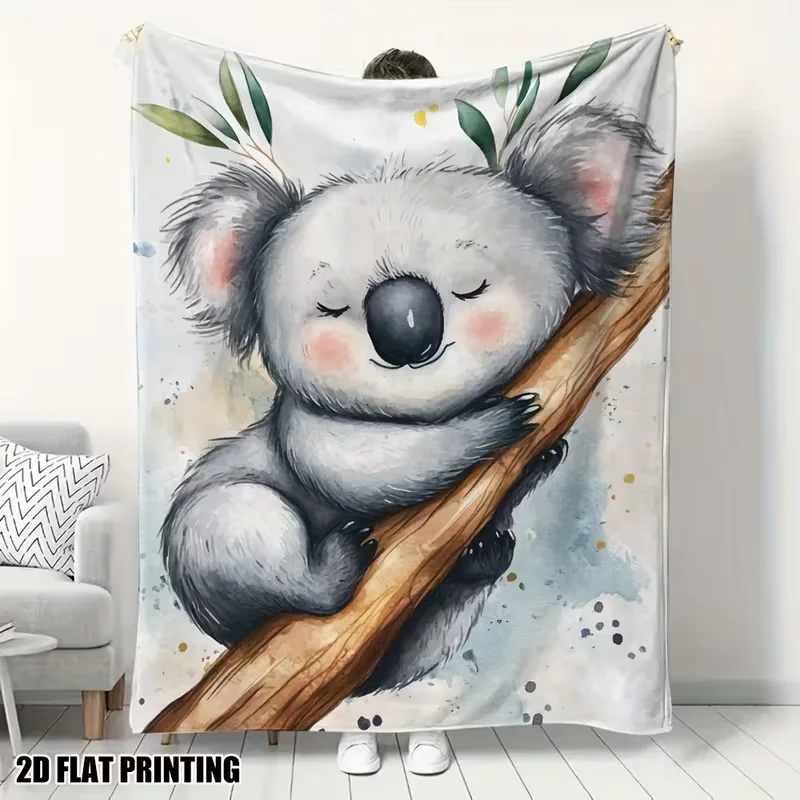 Cute Sleeping Koala Eucalyptus Branch Print Throw Blanket Soft Warm Sofa Bed Blanket Travel Office Nap Blanket