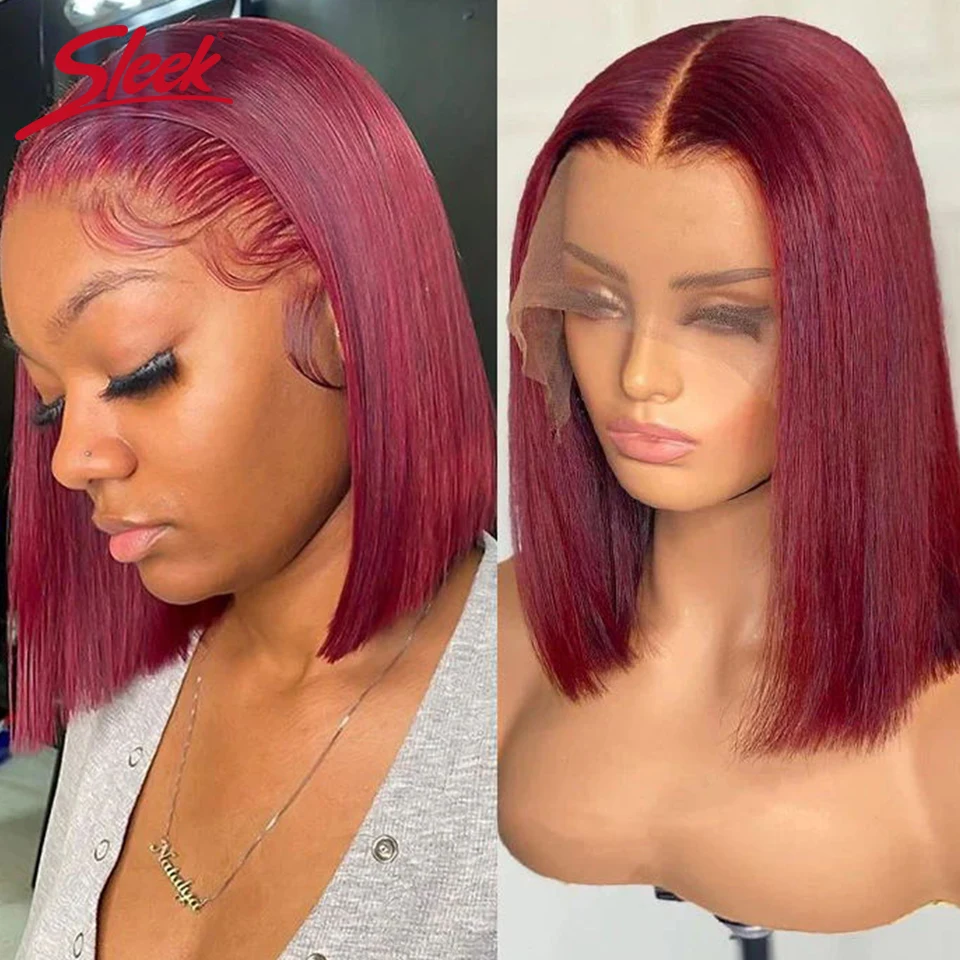 

Brazilian Burgundy HD Transparent Short Bob Human Hair Wigs 99J Red Straight 13x6x2 Lace Front Wig For Women Pre Plucked