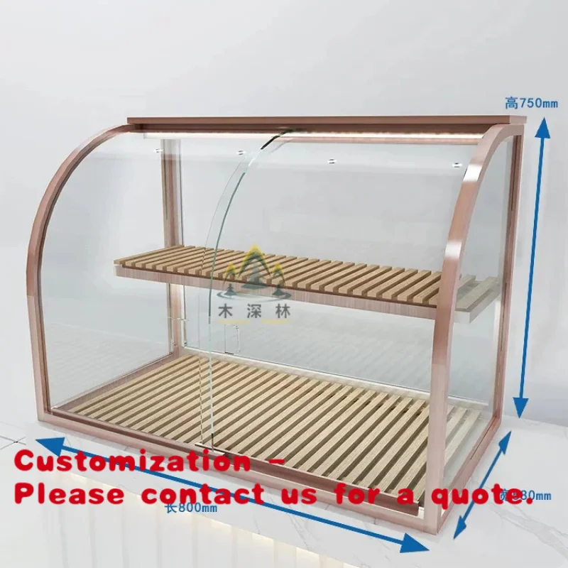 custom.Desktop Bread Display Stand, Curved Stainless Steel Cake Glass Display Cabinet, Custom Whole Store Furniture