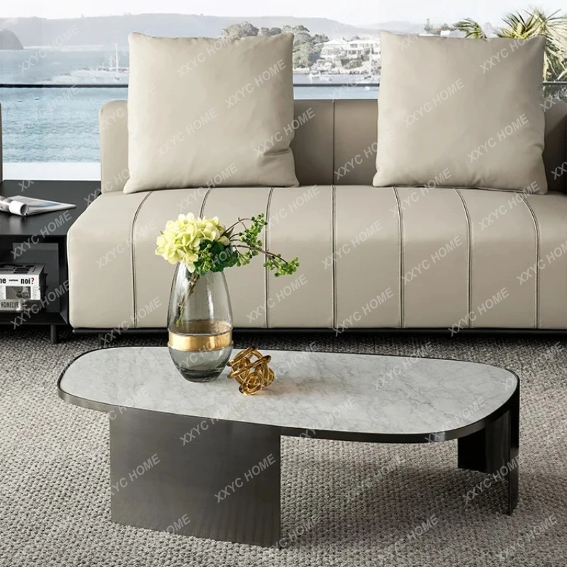 

Минималистичный мраморный кофейный столик для гостиной, современный, простой, в стиле лёгкой роскоши.