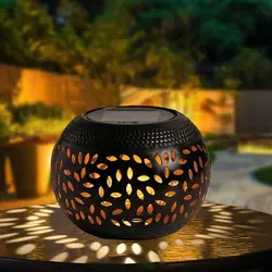 Lanterna da giardino a LED solare 1pc-lanterna ellittica in metallo elegante solare, impermeabile con proiezione di ombre per Patio esterno