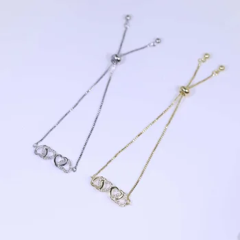 WDM 주얼리 프레피 도금 실버, 천연석 팔찌 링크, 여성 러브 크롬 하트, 커플용 발렌타인 데이 선물, 925 