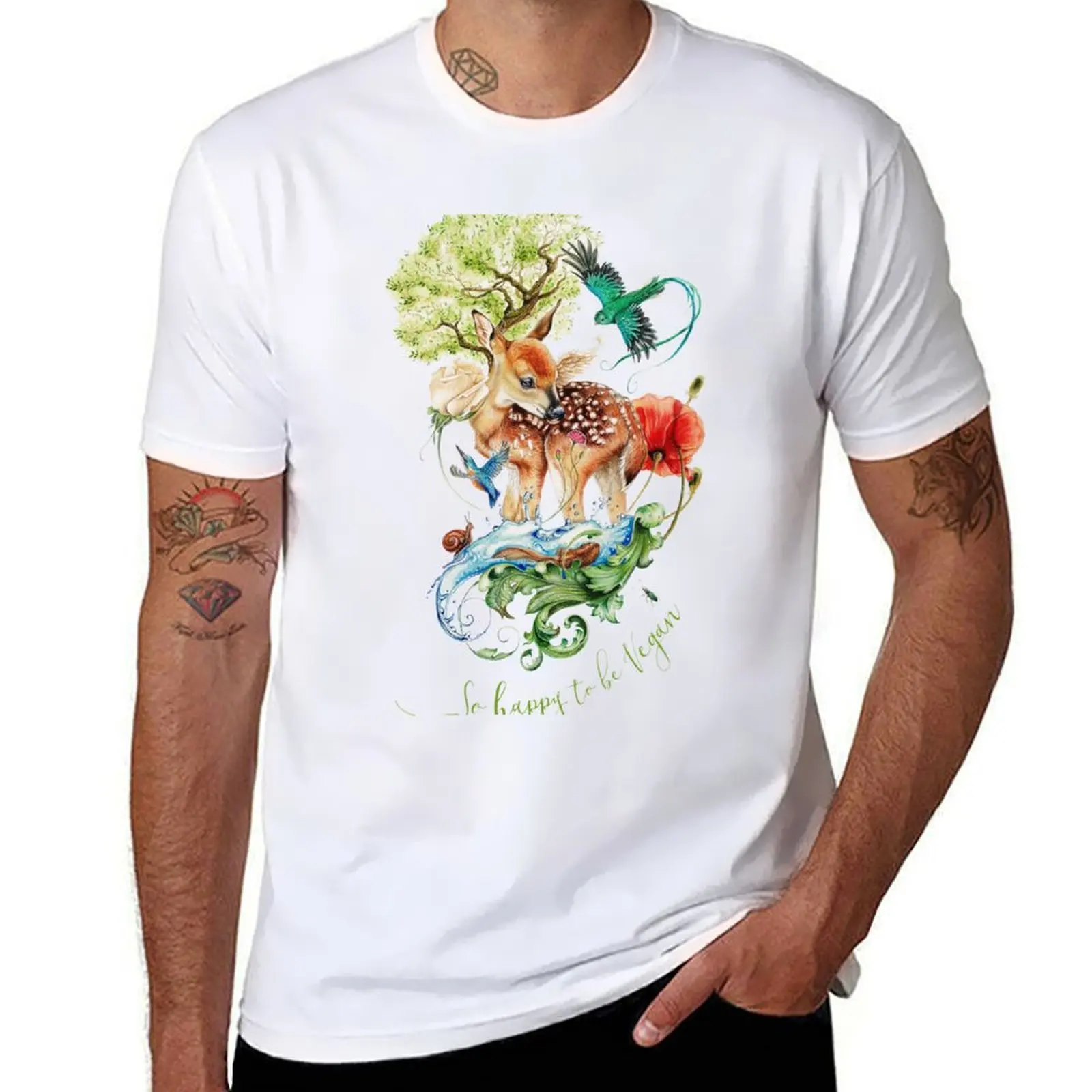 

Cute vegan deer by Maria Tiqwah T-Shirt anime t shirts for man man t shirts cotton T-Shirt