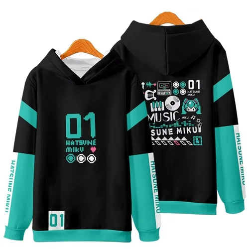 Imagen 2 del producto Hatsune Miku-Sudadera con capucha de invierno para mujer con estampado de personajes de Anime, Jersey cálido y suave y acogedor, sudadera para mujeres y niñas, moda gráfica bonita