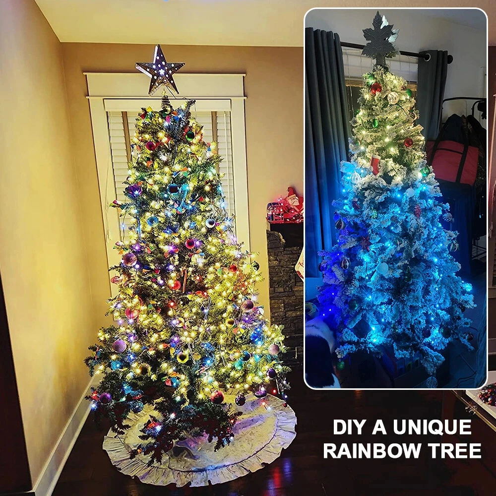 Smart Christmas Tree Lights with Five-Pointed Star 400 LEDs Bluetooth APP Control RGB DIY Text Music Sync Christmas Decorative
