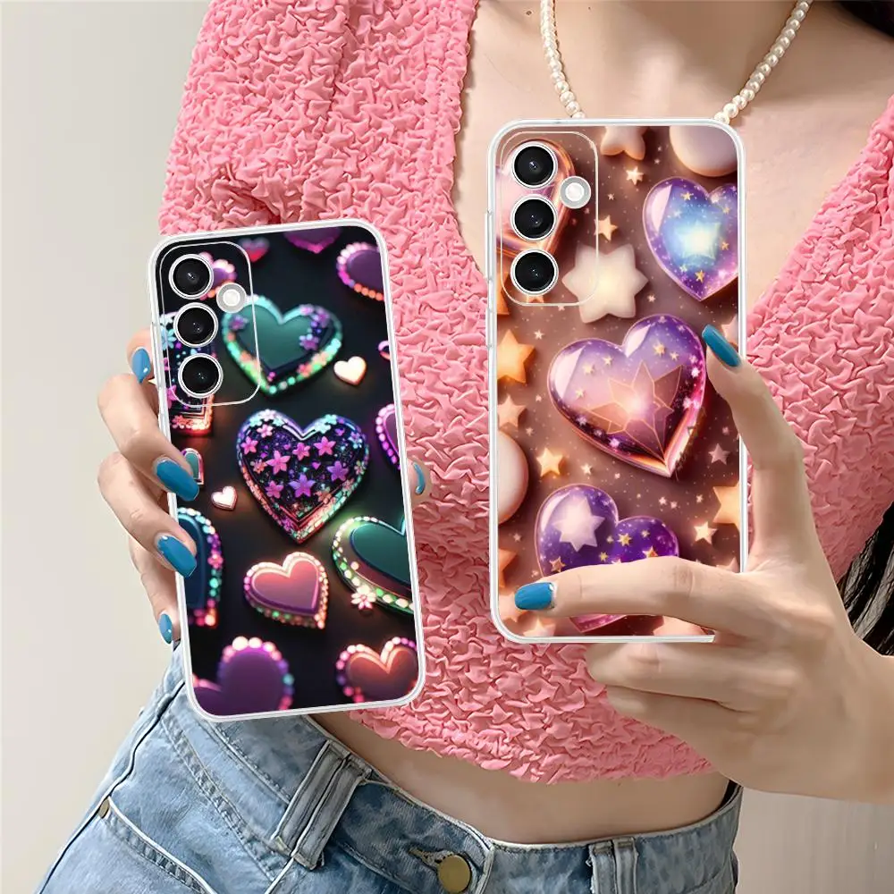 Shining Heart Phone Case for Samsung Galaxy S25 S24 S23 S22 S21Plus FE Ultra Soft TPU Clear Shockproof Cover
