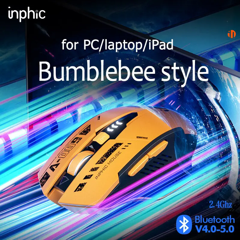 Inphic A9 Bluetooth Wireless Mouse Rechargeable 2.4GHz Noiseless Clicks 2400dpi Optical Mice type-C Fast Charge Battery Indicato