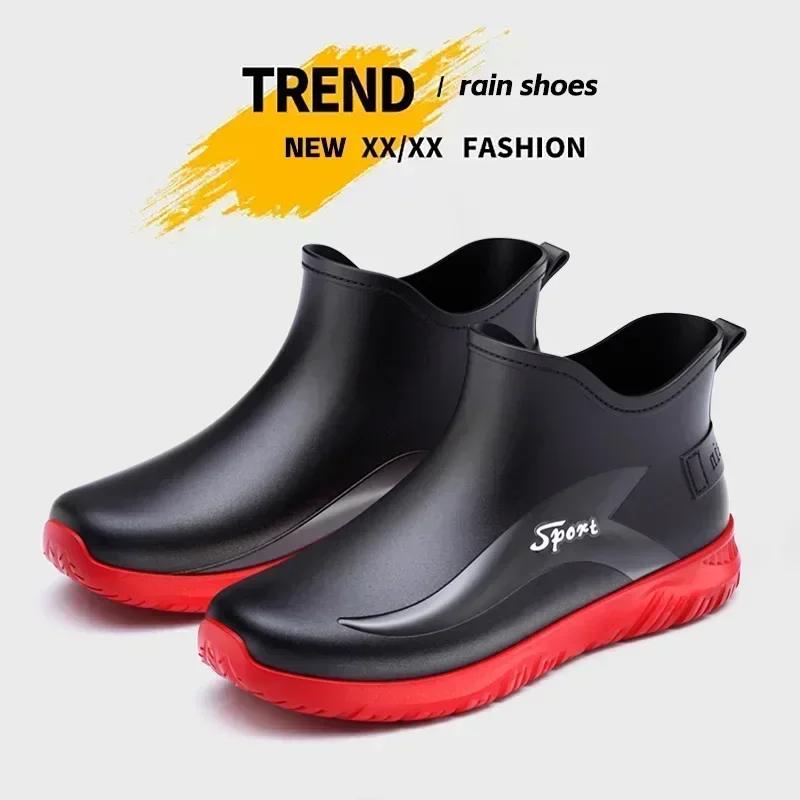 สีทึบผู้ชาย Rain BOOT แฟชั่น Keep WARM สบายรองเท้ากันน้ําแพลตฟอร์มรองเท้าลื่นสวมใส่รองเท้าทํางาน