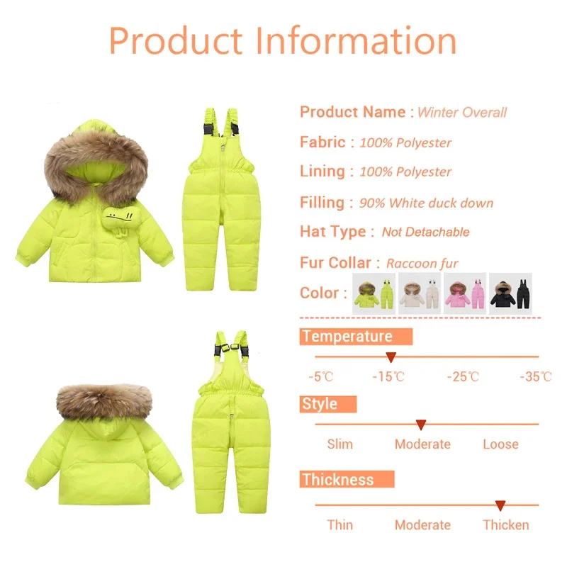 Suits Girl Children Winter Overalls With Toy Baby Jumpsuit Boy Duck Down Parka Coat Fur Collar Hooded Windproof Jackets Clothes