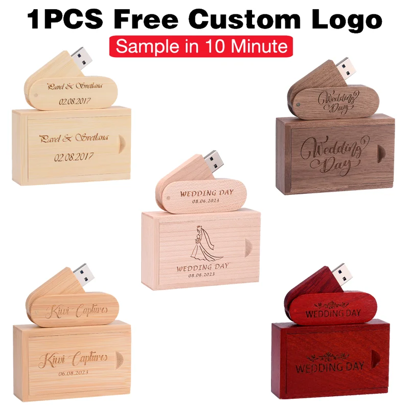 

Red Wooden Box USB Flash Drives 64GB 128GB Free Custom Logo Memory Stick 32GB Rotatable Push-pull Box Pen Drive USB Stick 16G 4G
