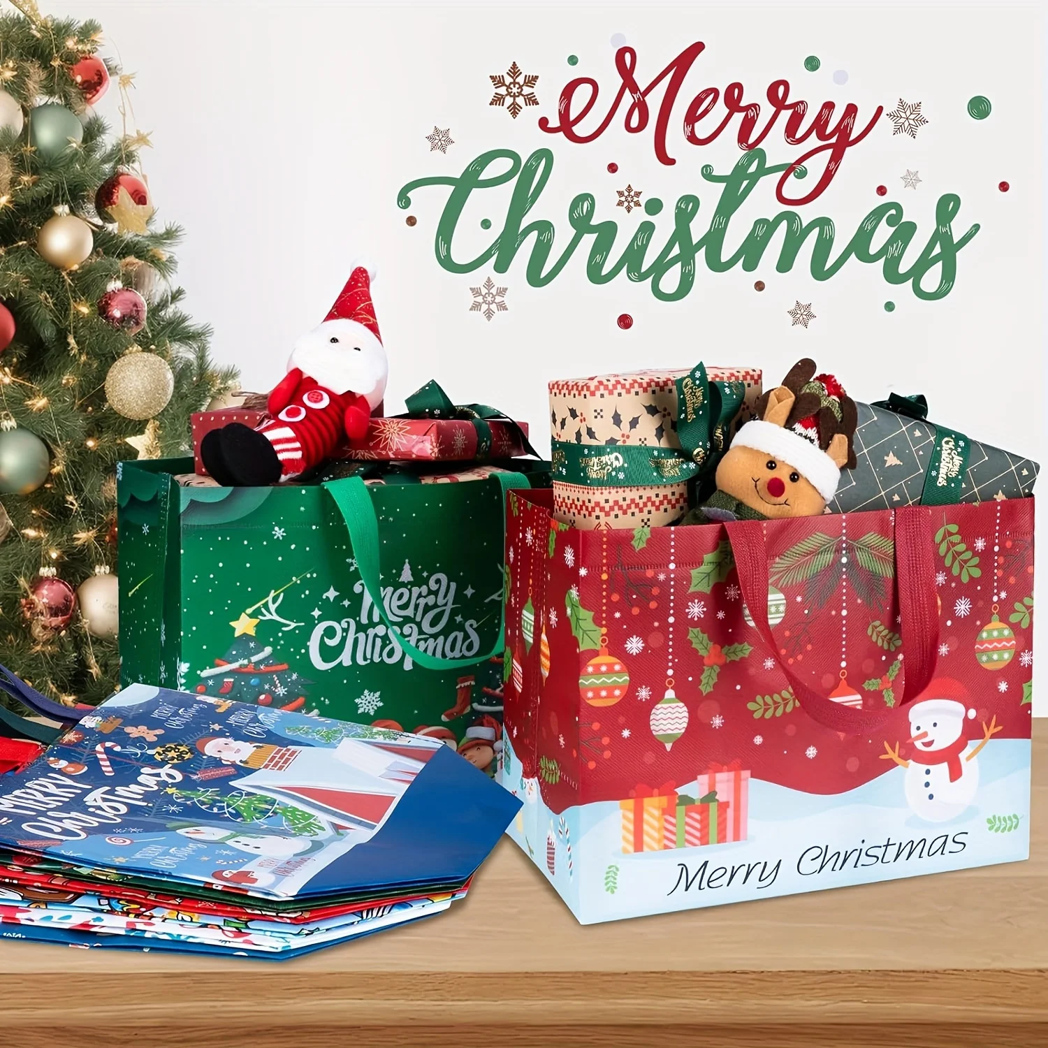 1pc Large Christmas Gift Bags, Christmas Tote Bags with Handles(32.5x25*17cm), Multifunctional Christmas Bags for Gifts