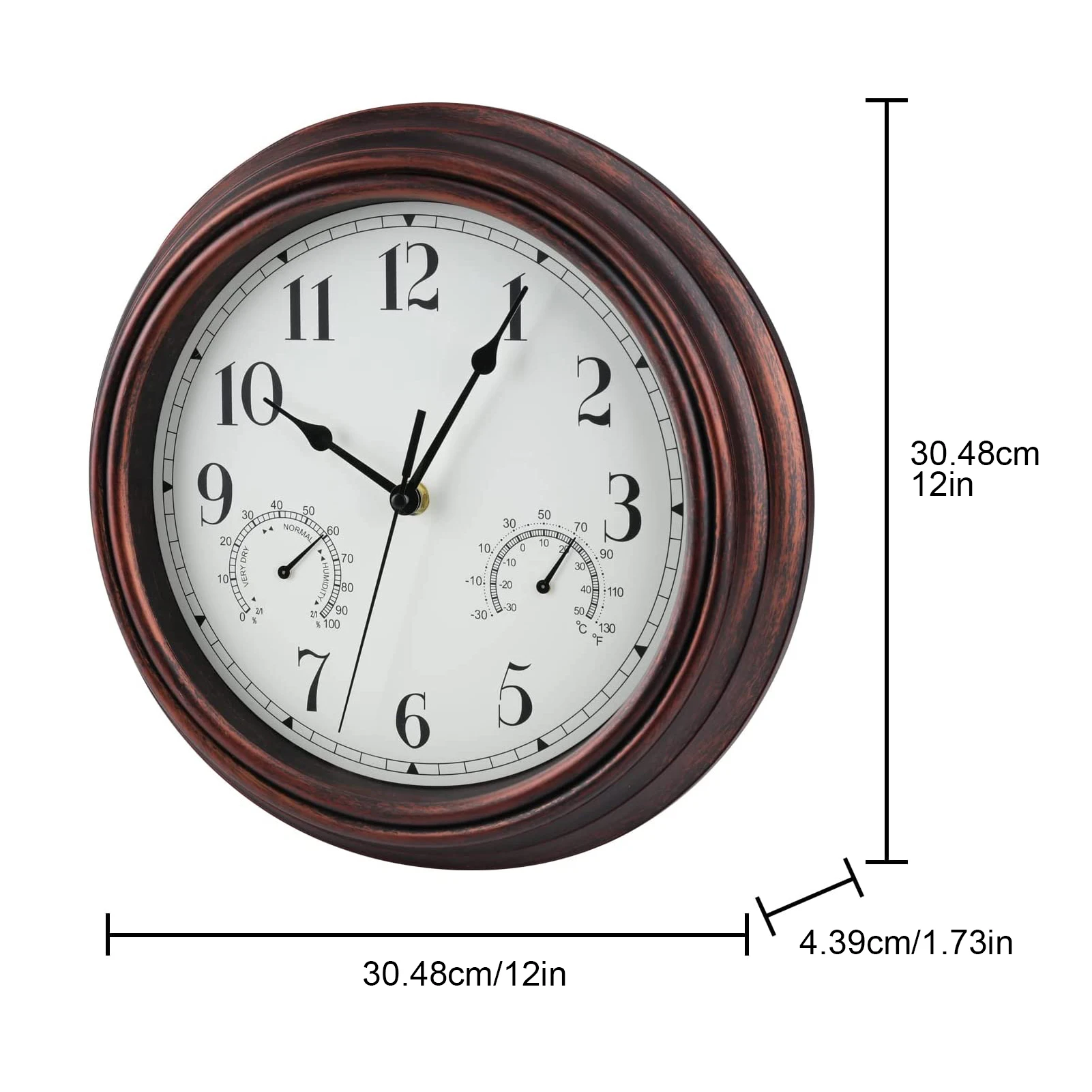 Wall Clocks Battery Operated 12 Inch Wall Clock Outdoor Indoor 12 Inch Round Clocks With Thermometer & Hygrometer Bathroom