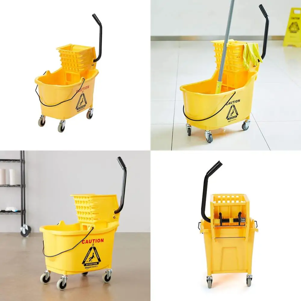 

35-литровое желтое ведро для мытья полов на колесах для обычной уборки