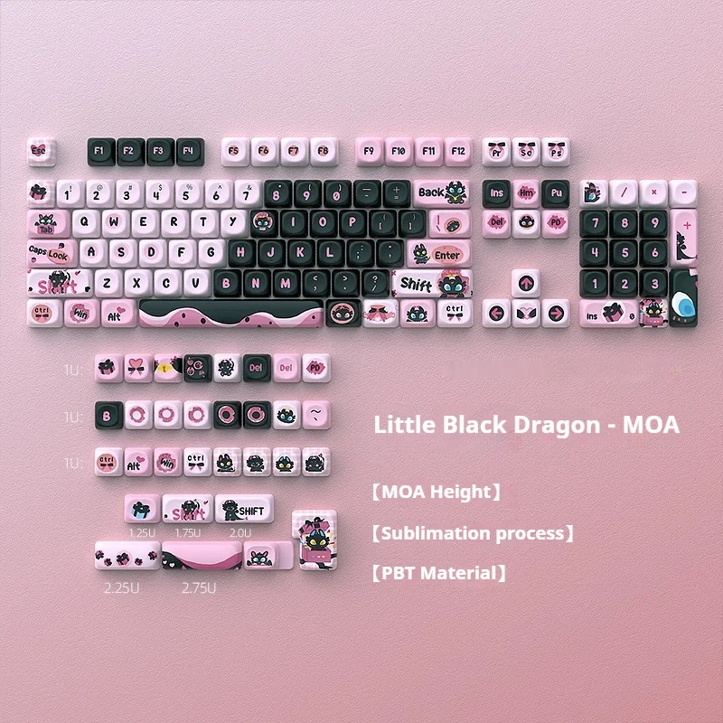 

Small Black Dragon Theme Keycap MOA Height Five sided Heat Sublimation Small Full Set Black Pink Cartoon Resin Material 125 Keys