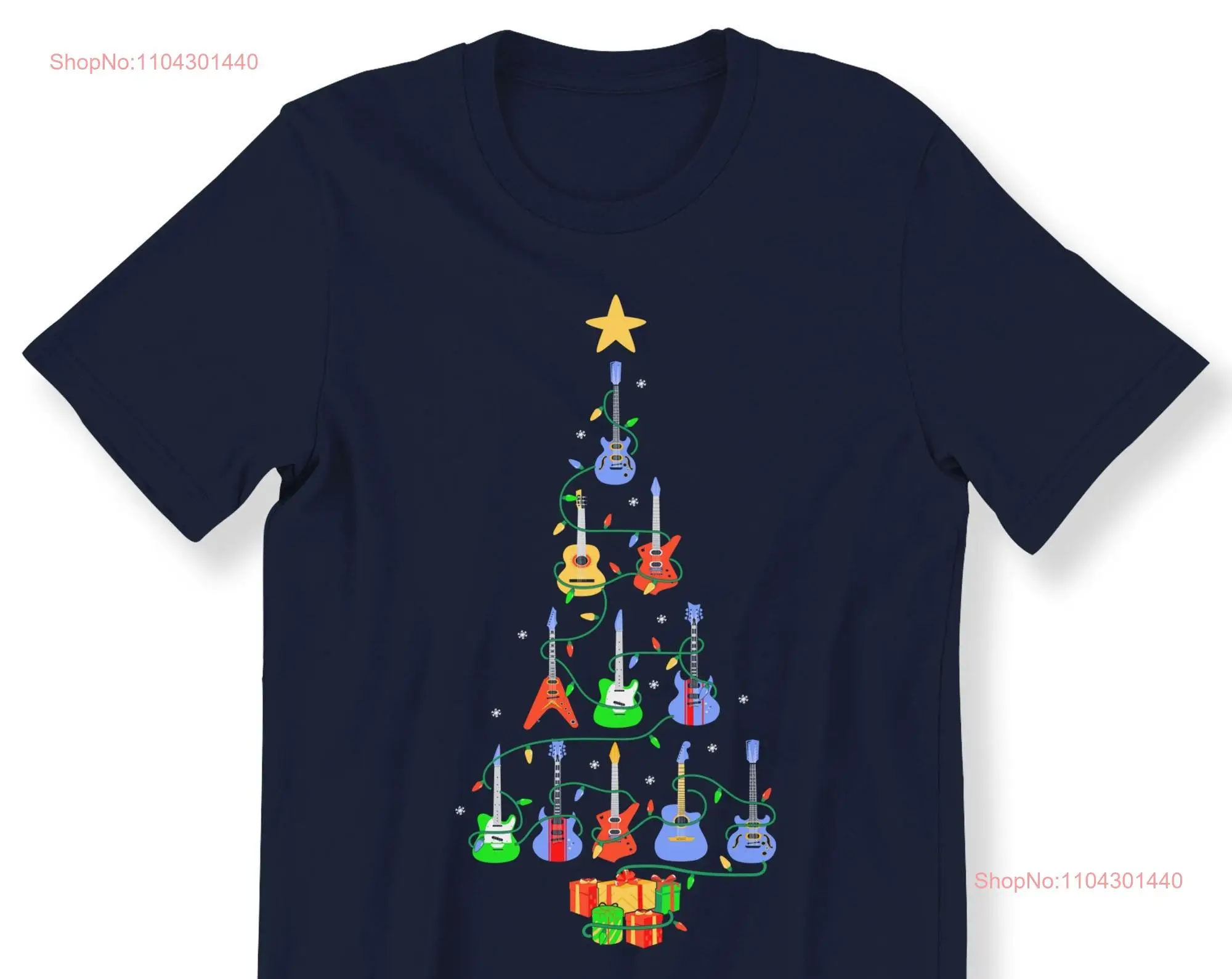 Christmas Guitar Tree For And Kids T shirt Musician Top Music Ukulele Holiday long or short sleeves