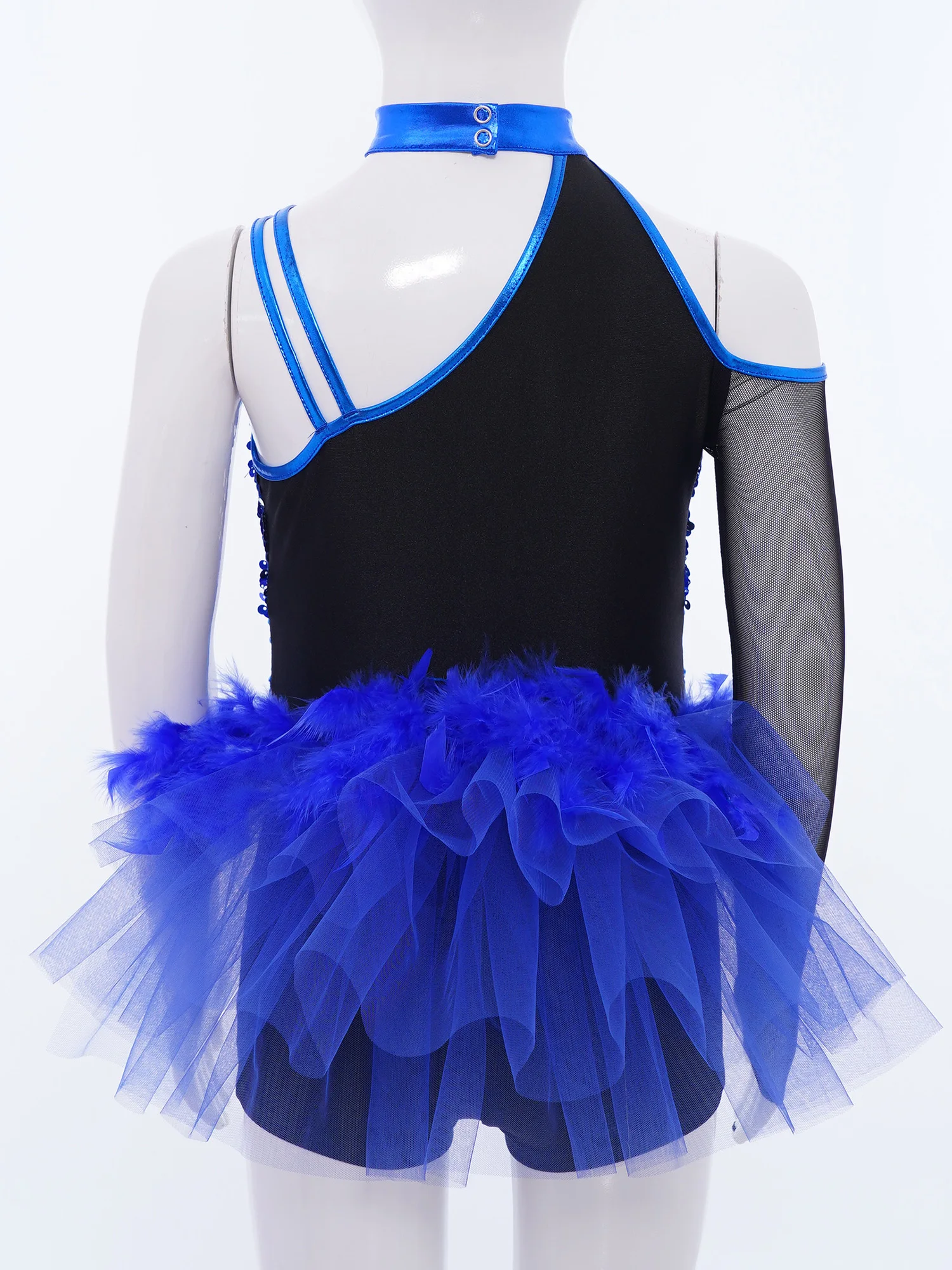 جديد ريشة اللاتينية فستان رقص فتاة الاطفال أكمام انقطاع يوتار فساتين للرقص سباركلي الباليه التزلج أداء زي