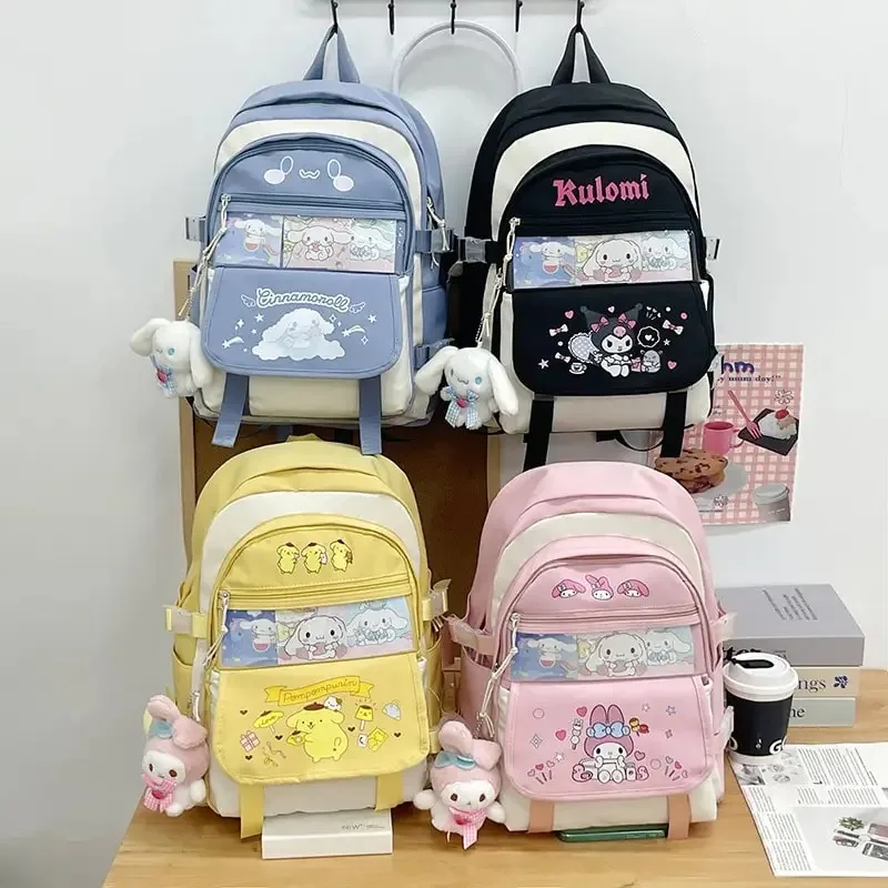 New Sanrio Cartoon Kuromi Cinnamoroll My Melody Student Backpack Sanrio Large Capacity School Bag Cute Girls