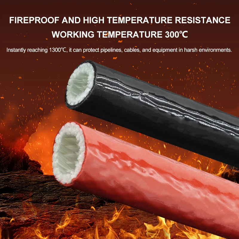 

Fireproof Sleeve 4 ~ 50mm Silicone Fiberglass Braided Thickened insulated High Temperature Resistant Fire Retardant Casing Pipe
