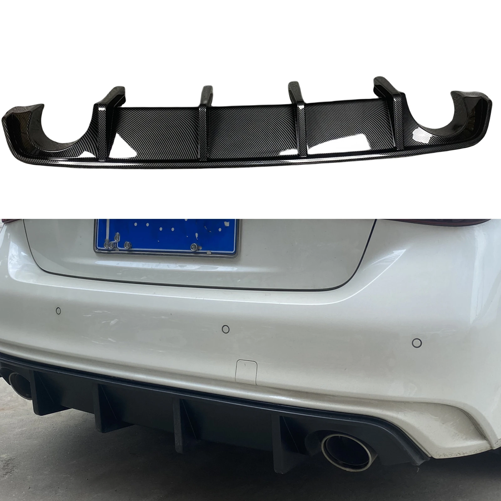 

For Infiniti Q50 2014 2015 2016 2017 Rear Bumper Diffuser Lip Gloss Black/Carbon Fiber Look Boot Lower Body Spoiler Protector