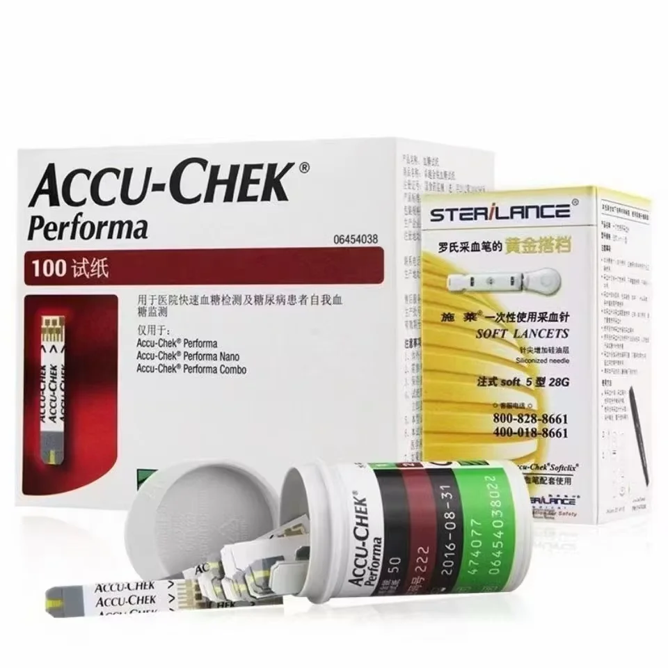 Accu Chek Performa Blood Sugar Glucose Test Strips with Blood Lancets Blood Glucose Test Paper and Needle