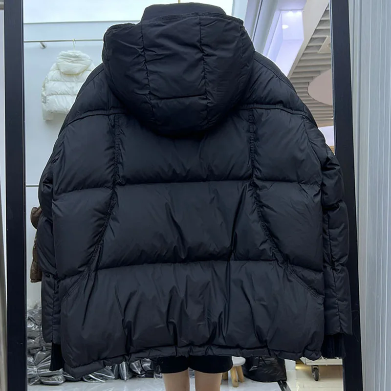 Temperamento Breve Piumino D'anatra Bianca Cappotto delle Donne2025 Nuovo Inverno Addensato Piumini Delle Donne Con Cappuccio Allentato Piumini Delle Donne H561